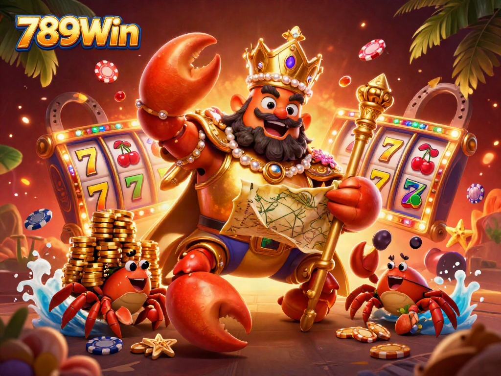 Experience excitement with 789Win as the golden crab emperor engages in vibrant casino adventures.