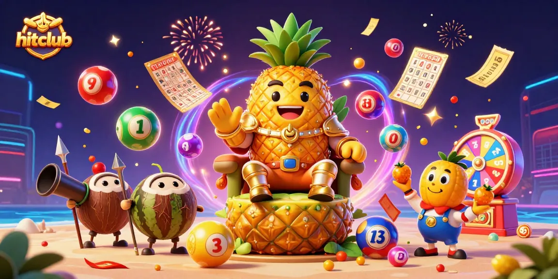 Experience excitement at hitclub with a vibrant beach casino scene featuring a pineapple king and lively games.