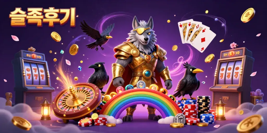 Experience thrilling slot game action in a dynamic scene with 슬롯후기, showcasing Norse mythology characters amid cascading coins and casino elements.