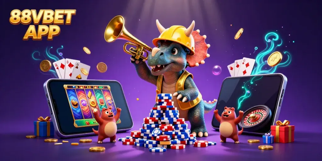 88VBET APP brings excitement with vibrant casino elements and fun dino characters.