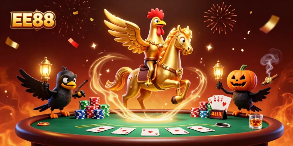 Experience the thrill of EE88 with a vibrant casino scene featuring enchanting characters and game elements.