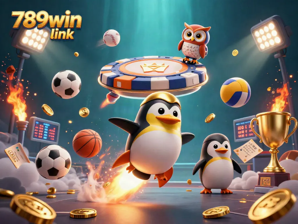 Engage with the thrilling 789win link journey in a vibrant casino-themed illustration filled with excitement and energy.