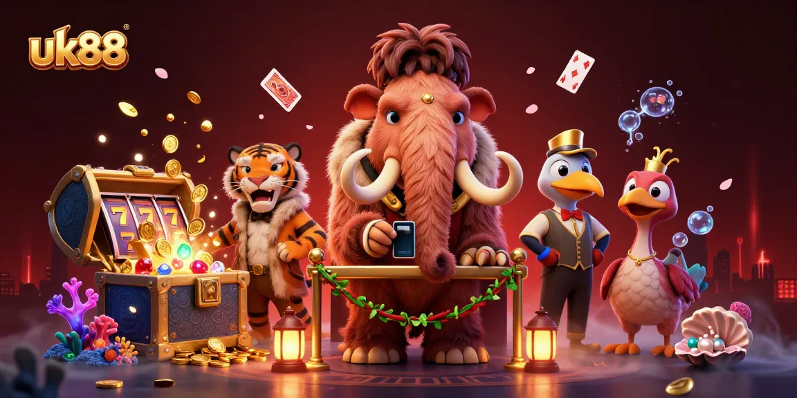 Engage in gaming thrill with uk88's vibrant casino scene featuring unique characters.