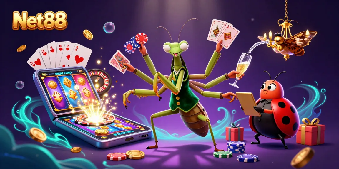 Engage with Net88's exciting gaming atmosphere in vibrant 3D illustration.