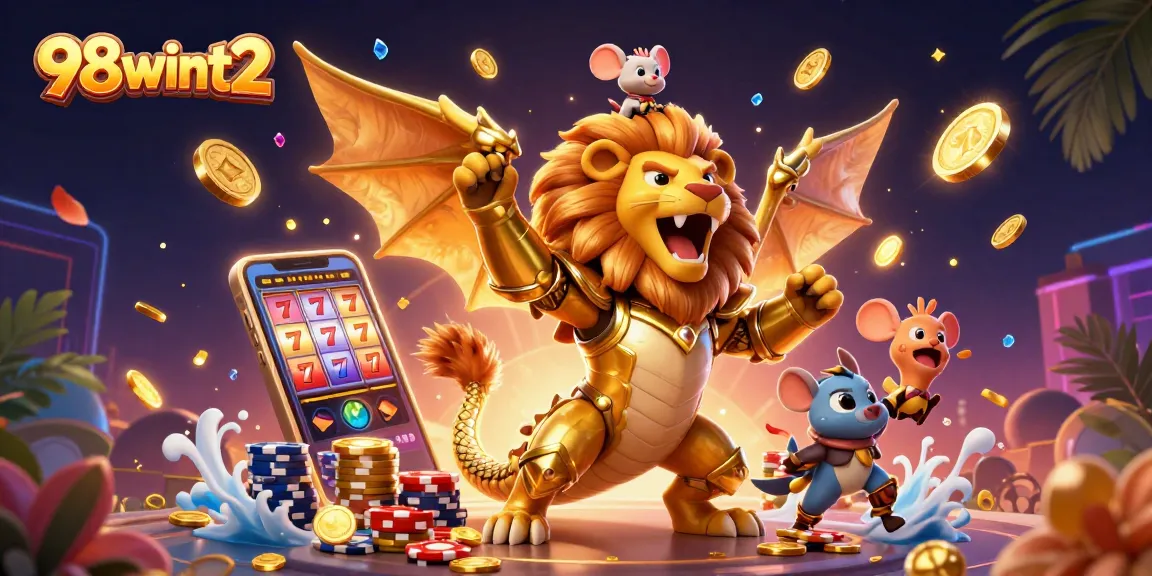 Engage with 98wint2 in an exciting casino experience featuring a roaring chimera and vibrant gaming elements.