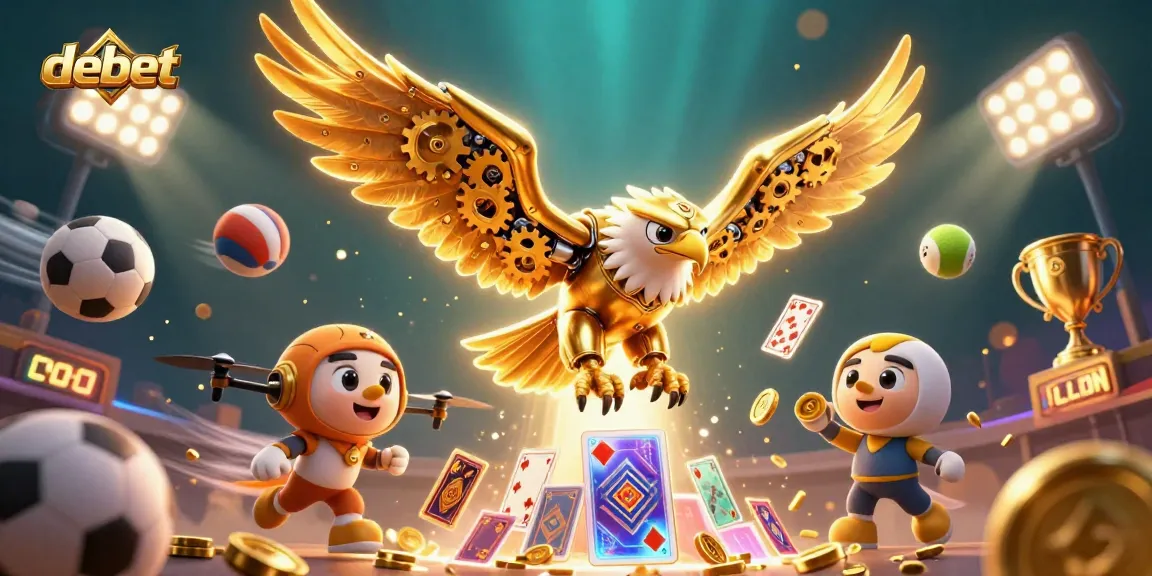 Engage in debet sports betting with an animated scene of a flying eagle and dynamic game elements.
