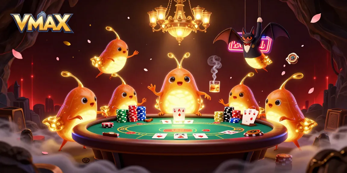 VMAX team of glowworms illuminates a vibrant cave casino during a thrilling poker game.