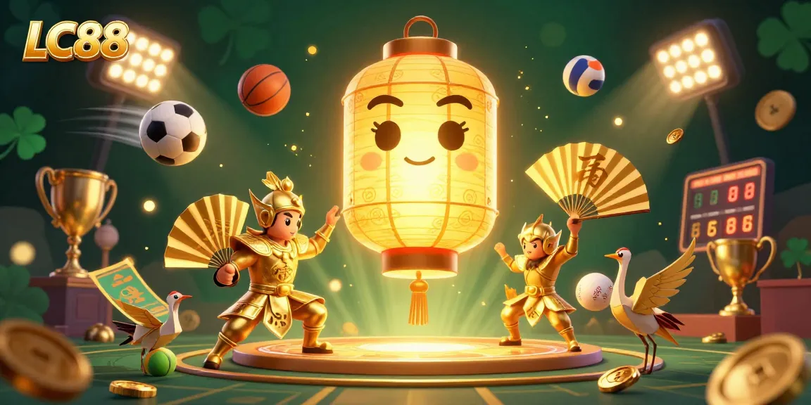 Experience high-stakes gaming with LC88's vibrant casino scene featuring golden symbols and dynamic elements.