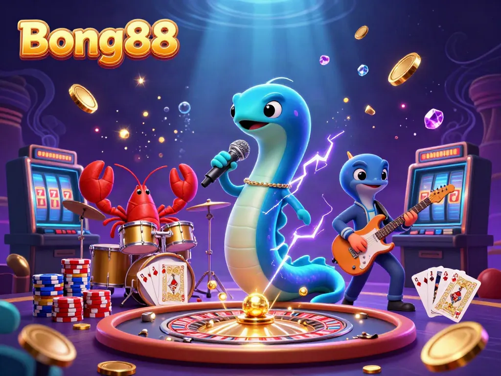Bong88 enhances your gaming experience with the vibrant electric eel DJ and casino-themed underwater scene.