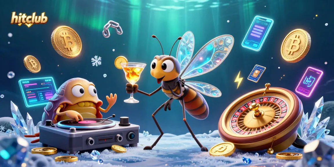 Experience vibrant gaming at hitclub with a 3D mosquito mascot, DJ trilobite, and dynamic crypto elements!