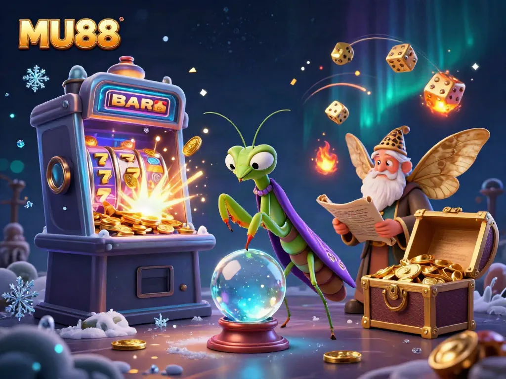 Experience thrilling casino fortune with MU88 in this vivid cartoon illustration of a mystical scene.