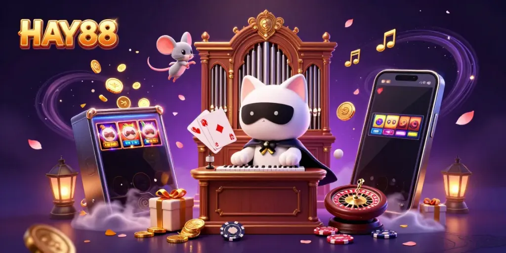 Experience HAY88's vibrant casino ambiance with enchanting characters and gaming excitement.