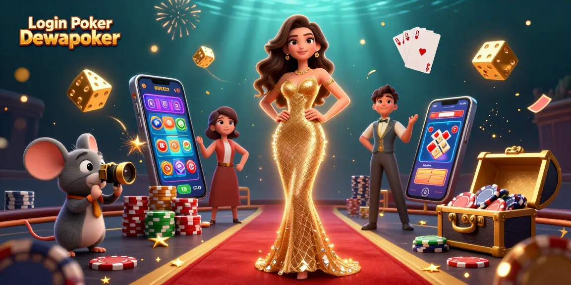 Engage in Login Poker Dewapoker with a cinematic illustration showcasing vibrant poker elements.
