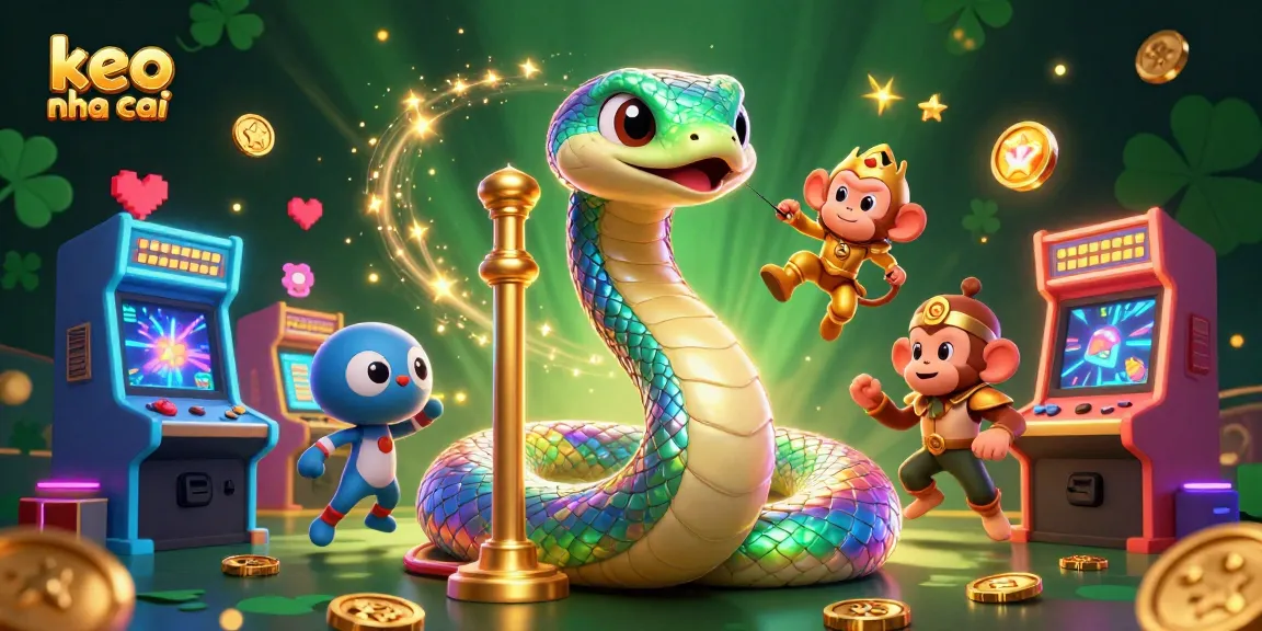 Engage with keo nha cai in a vibrant casino-themed world filled with colorful arcade games and playful creatures.