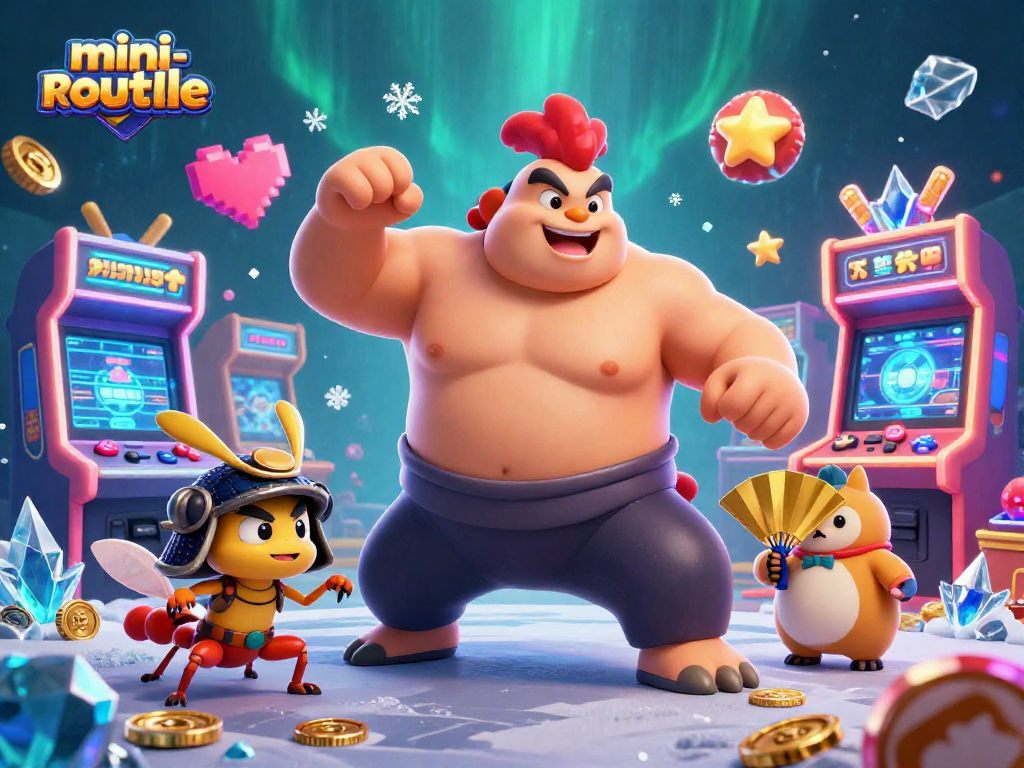 Mini-roulette game illustration featuring dynamic characters and vibrant casino elements.