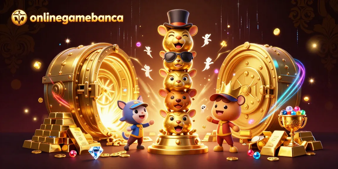 Experience the excitement of onlinegamebanca with a vibrant 3D illustration of a golden totem and casino treasures.
