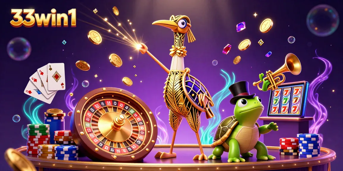 Immerse in gaming fun at 33win1 with an engaging 3D casino scene featuring lively characters.
