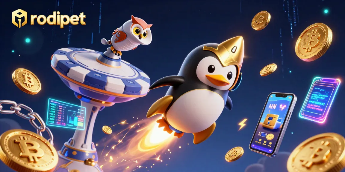 Experience rodipet's vibrant casino adventure as a golden penguin rockets past a poker chip station!