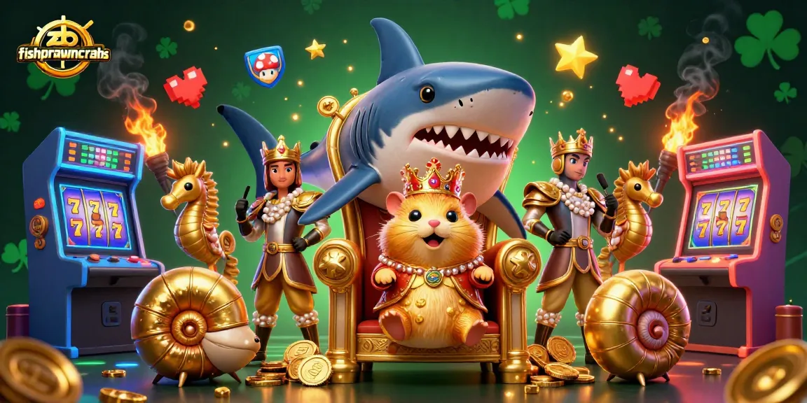 Experience thrilling gameplay with fishprawncrabs in this vibrant 3D casino illustration.