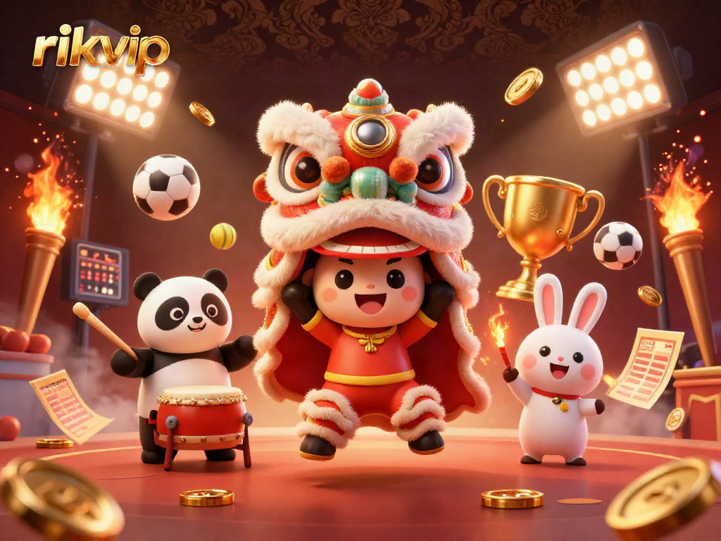 Engage with rikvip's vibrant 3D graphics showcasing festive characters and exciting betting elements.
