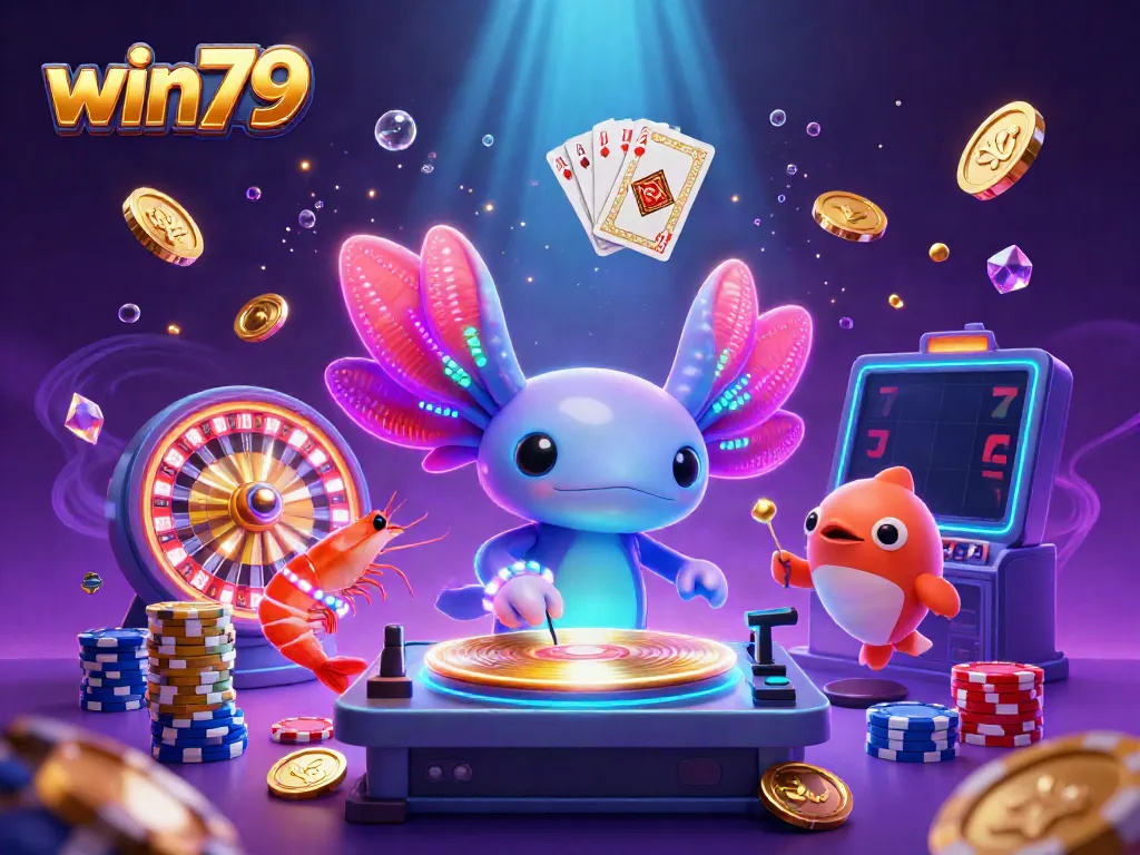 Experience win79 excitement with a colorful underwater casino scene featuring vibrant characters and dynamic gambling elements.
