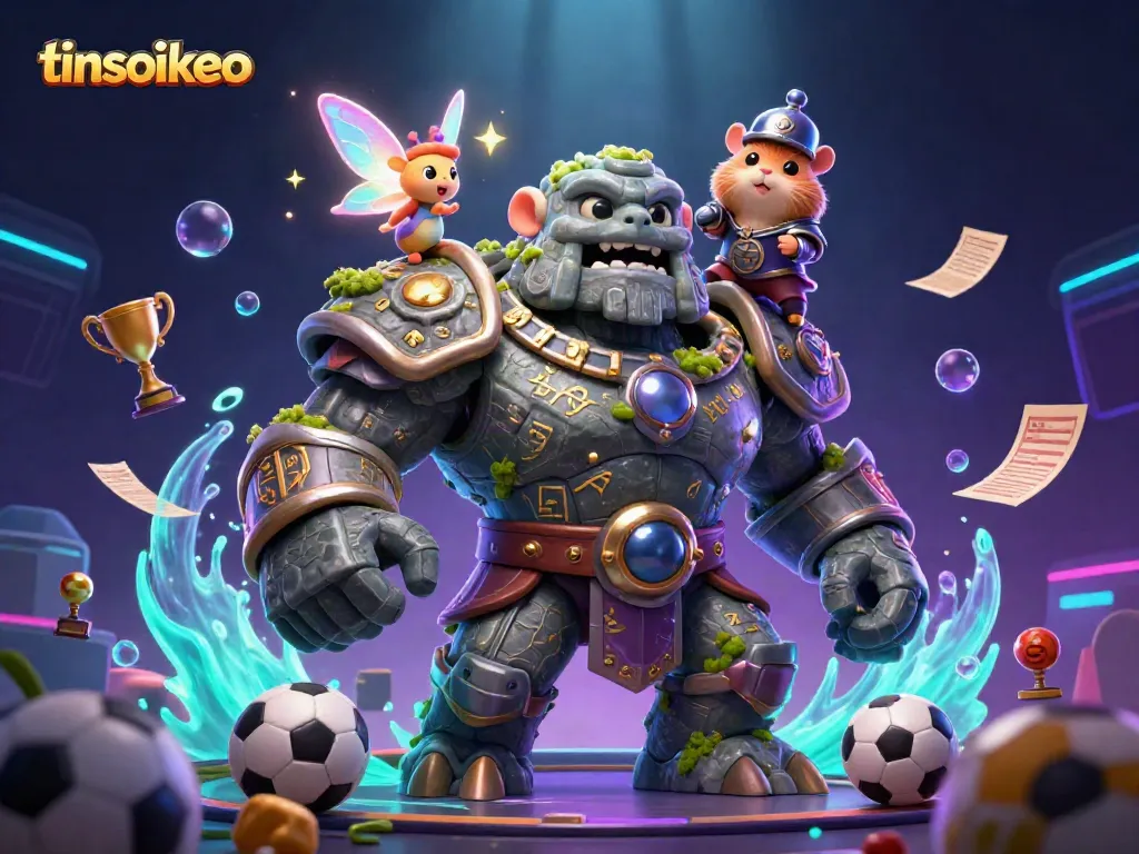 Engage with tinsoikeo's thrilling sports betting scene featuring a magical stone golem and vibrant elements.