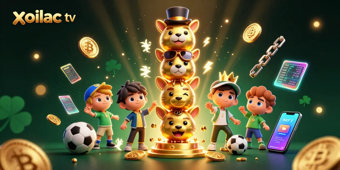 Xoilac TV showcases an exciting sports betting scene with vibrant 3D characters, glowing coins, and trending odds.