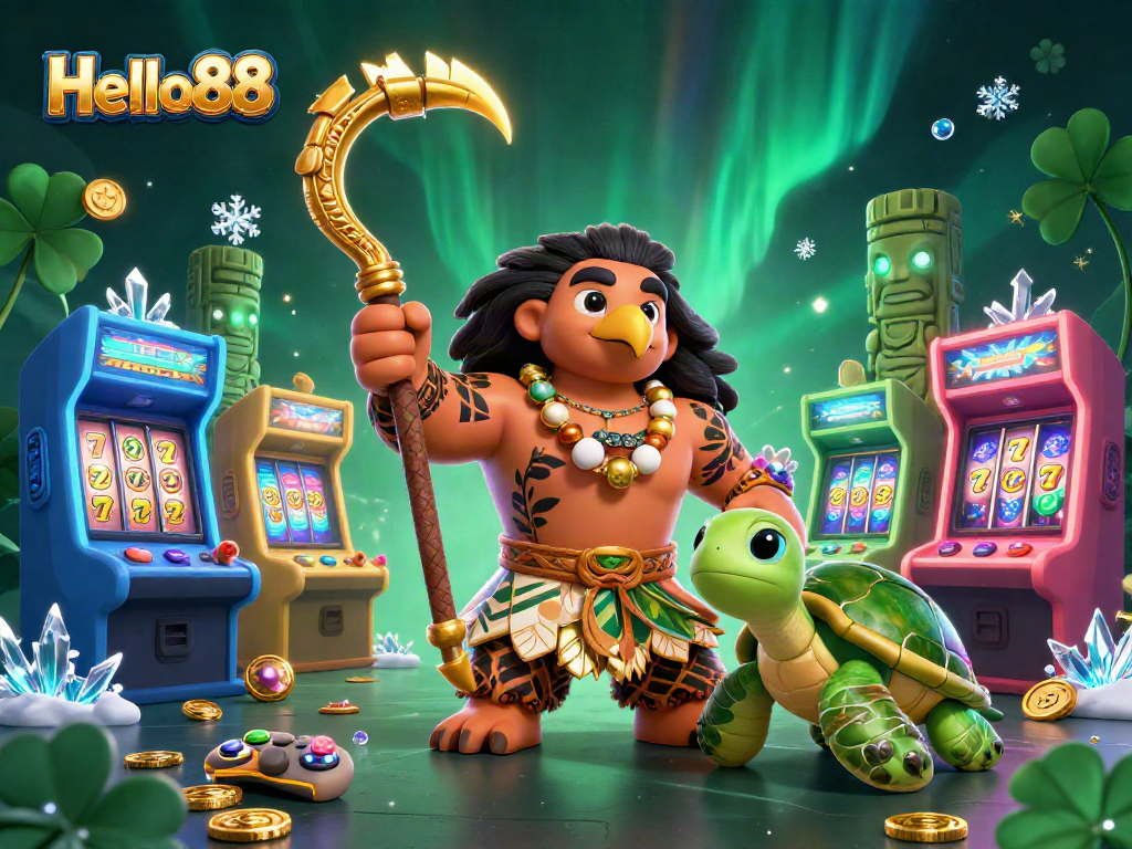 Engage with Hello88’s vibrant slot reels and lucky symbols in an exciting casino scene.
