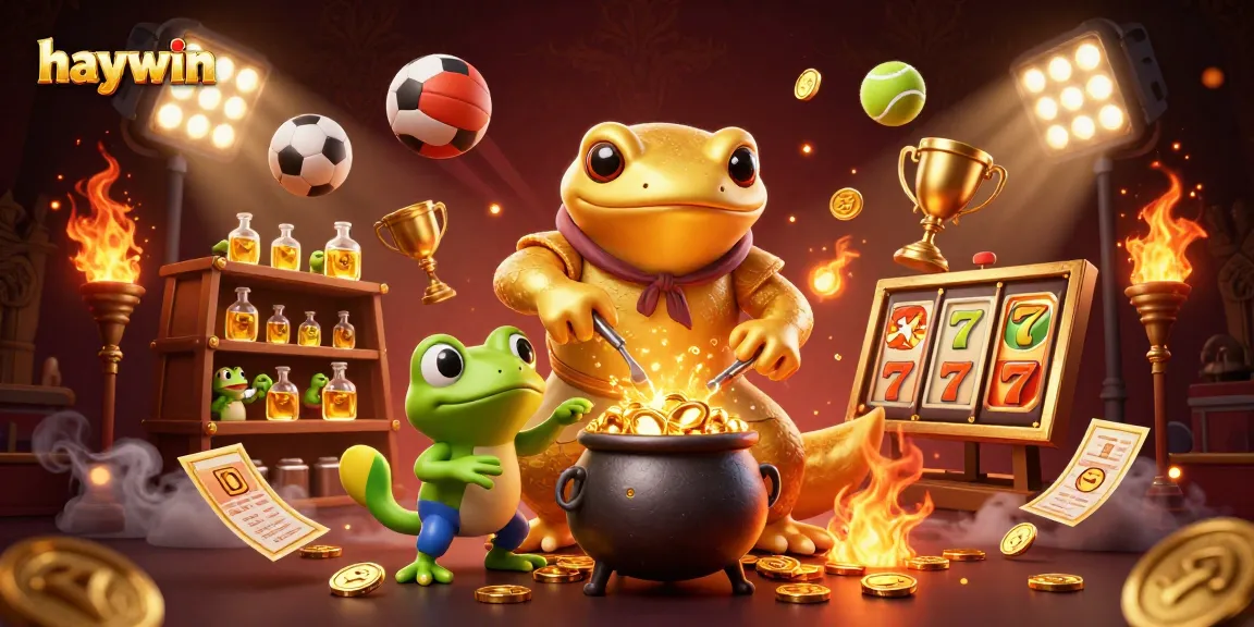 Experience the thrill of winning at haywin with a vibrant 3D alchemist scene showcasing gold coins and game elements.