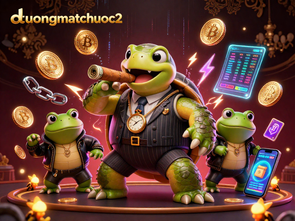 Experience duongmatchuoc2's thrilling energy with a mobster turtle and bullfrog enforcers in a vibrant casino.