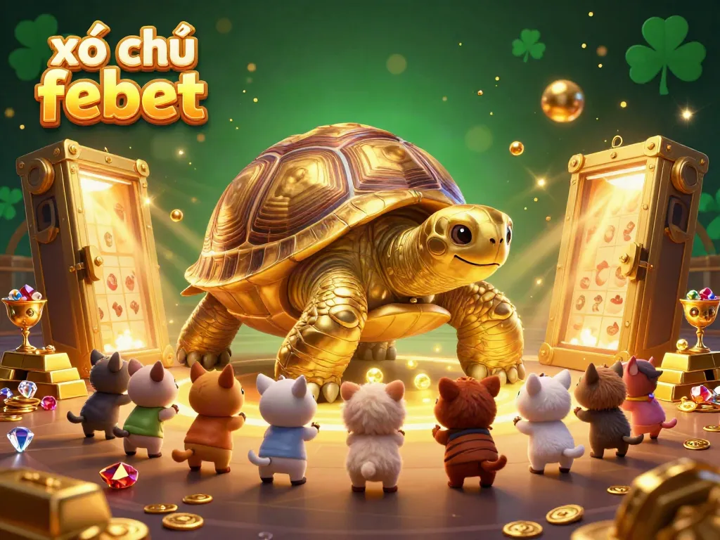 Experience the excitement of xổ số febet with tiny golden balls bouncing in a colossal golden tortoise pinball machine.