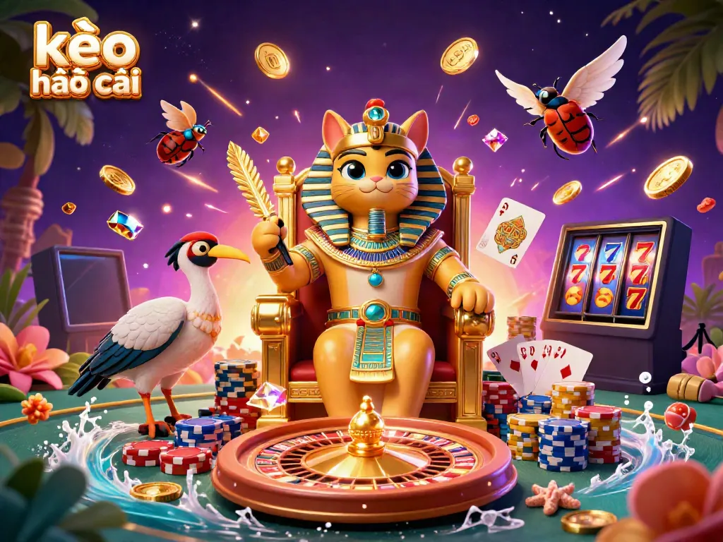 Experience exciting kèo nhà cái betting adventures with our vibrant illustration of a pharaoh cat and golden elements.