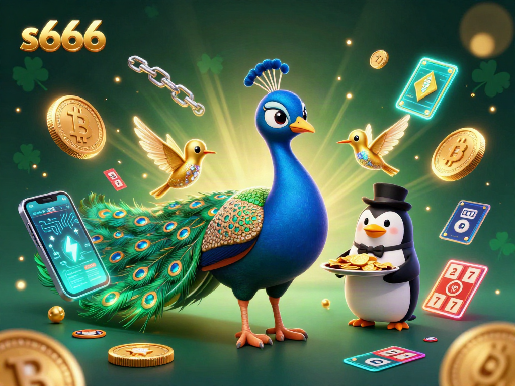 Experience s666 with dynamic Bitcoin, Ethereum, and slot gaming elements in a vibrant 3D illustration.