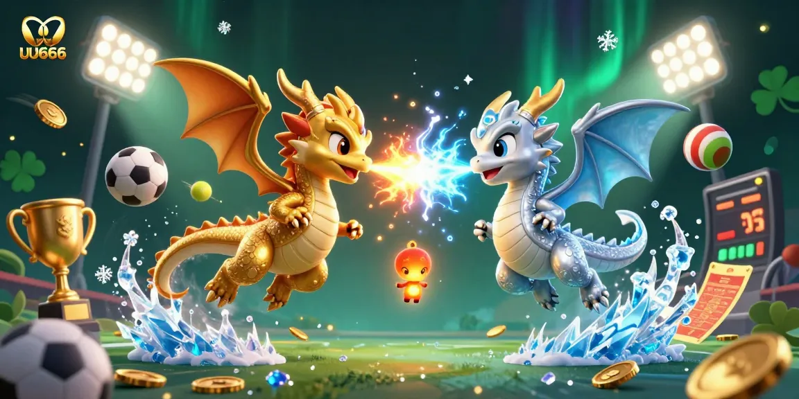 Engage with UU666 in an immersive gaming experience featuring vibrant 3D dragons, sports elements, and casino excitement.