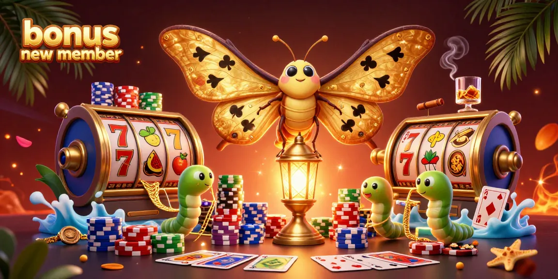 Engage with the thrilling bonus new member offer depicted in a vibrant 3D casino scene filled with exciting game elements.