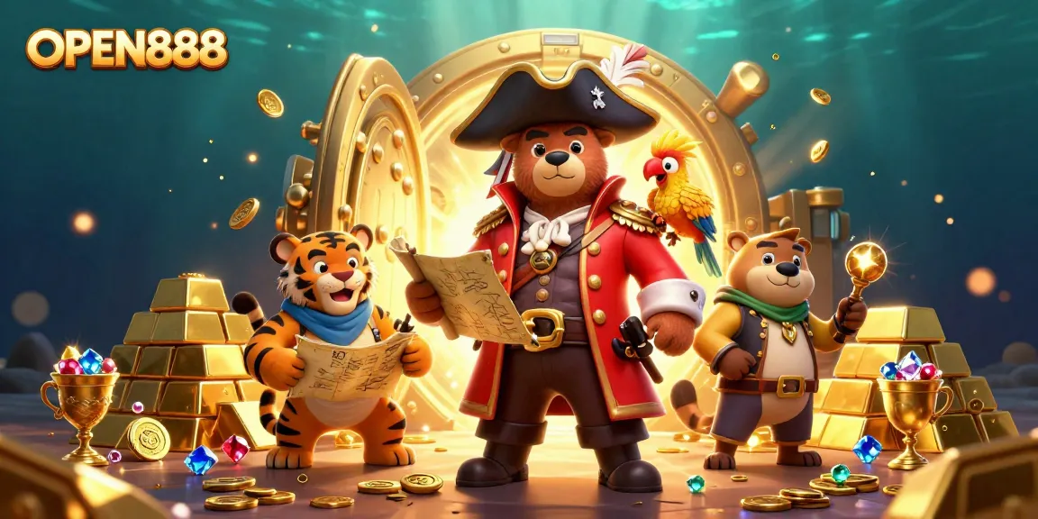 Win exciting bonuses at OPEN888 with thrilling adventure in this vibrant 3D casino scene.