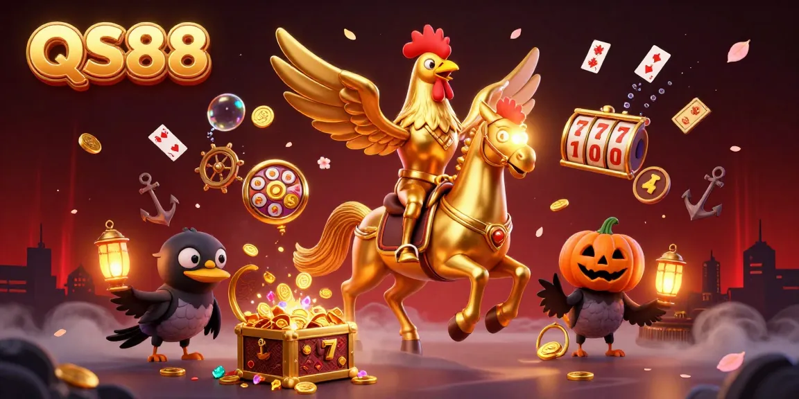 Experience thrilling gameplay at QS88 with a dynamic casino scene featuring a golden rooster character amidst stunning visuals.