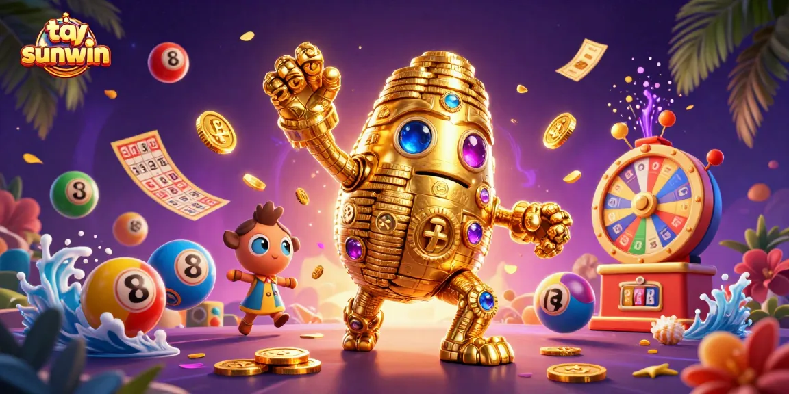 Engage players with thrilling games at tại sunwin, featuring dynamic colorful elements and a stunning golem.