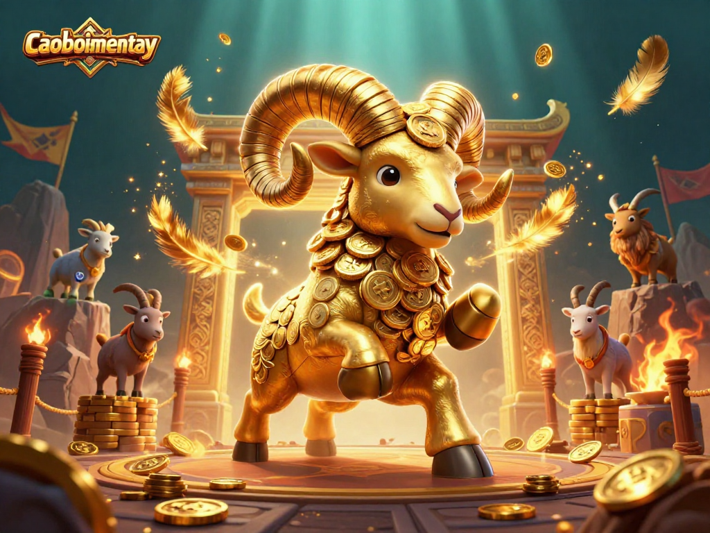 Experience thrilling gameplay in caoboimientay with a dynamic scene of a golden ram charging amidst casino elements.