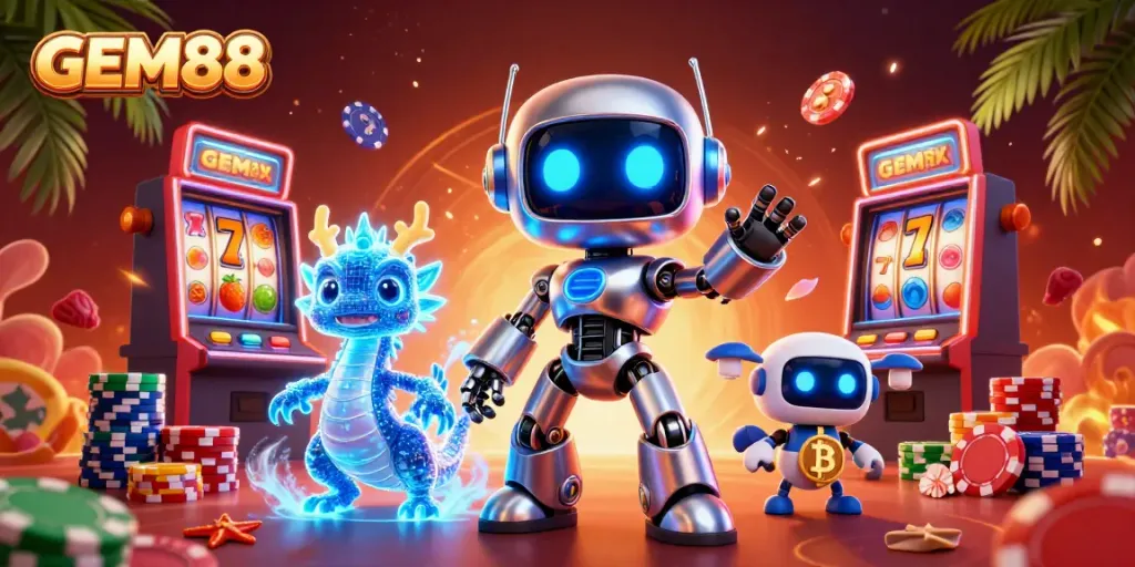 Engage with GEM88's vibrant online gaming experience featuring colorful slots and dynamic characters.