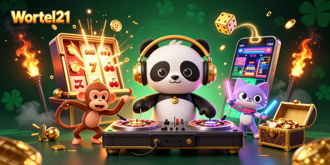 Wortel21 spins the excitement with a DJ panda and fun casino elements in this dynamic illustration.