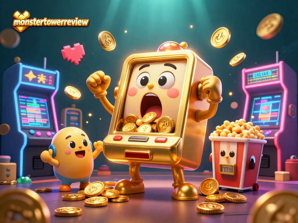 Win big at monstertowerreview as golden slot machines shower coins while celebrating victories!