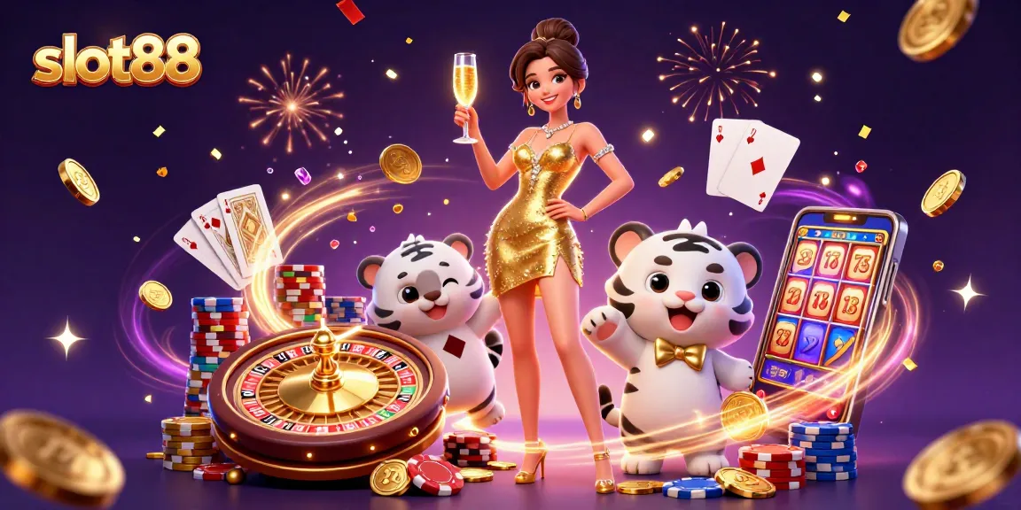 Win big at slot88 with a glamorous cocktail party scene featuring a lucky white tiger!