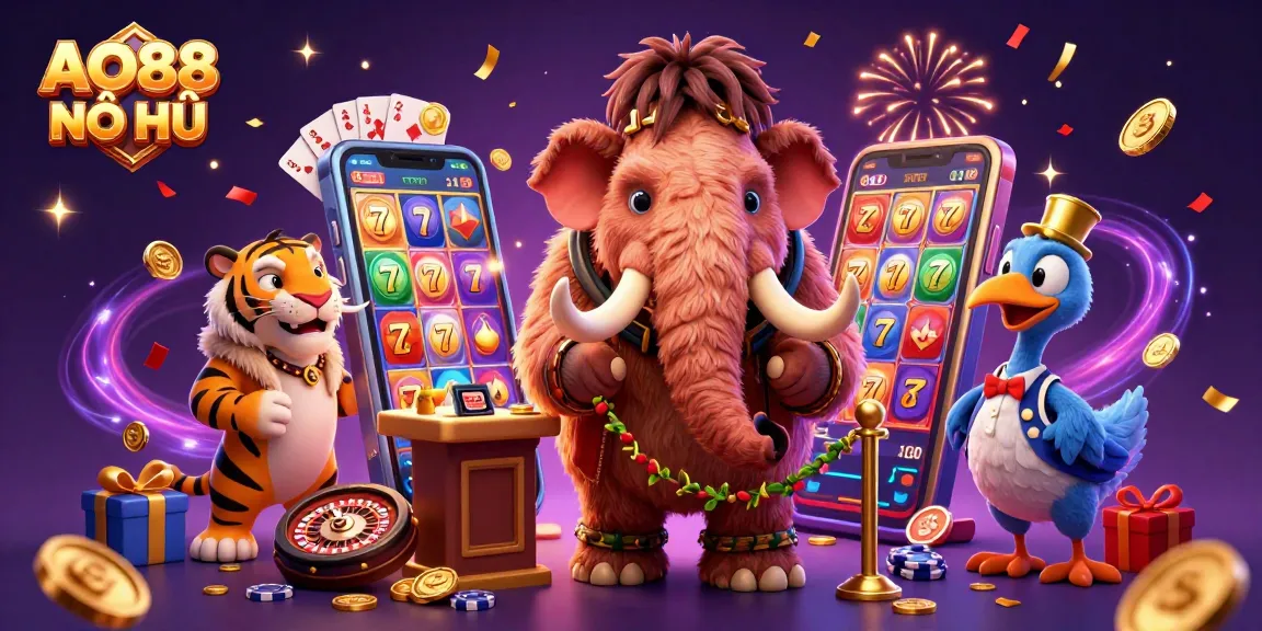 Spin to win at AO88 NỔ HŨ with exciting slot games, vibrant characters, and dynamic casino elements.