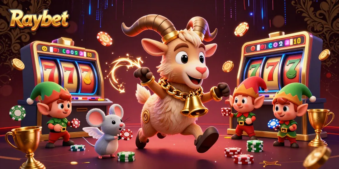 Spin the reels at Raybet's lively jackpot casino with animated characters and festive gambling action.