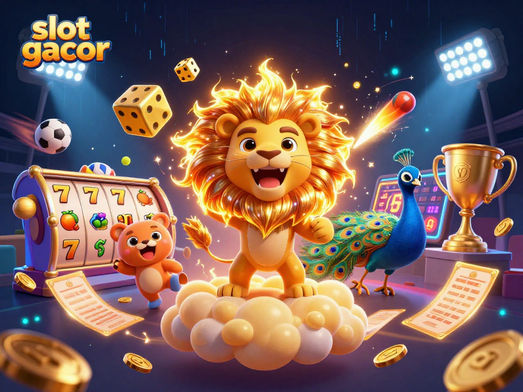 Experience the excitement of slot gacor with vibrant 3D illustrations featuring dynamic casino elements.