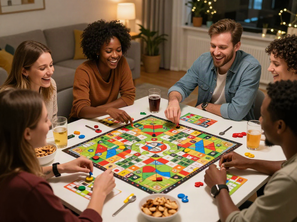 Exciting interactive sex game night with friends enjoying laughter and strategy.