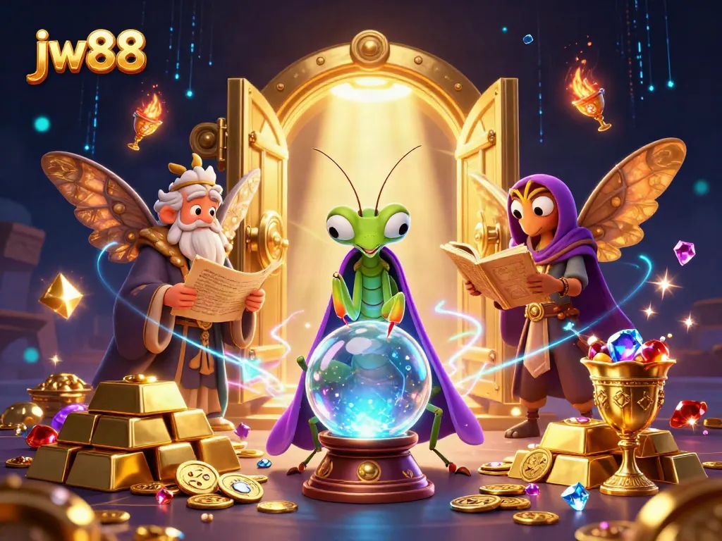 Engage with enlightening fortune-telling at jw88, surrounded by treasures and mystical elements.
