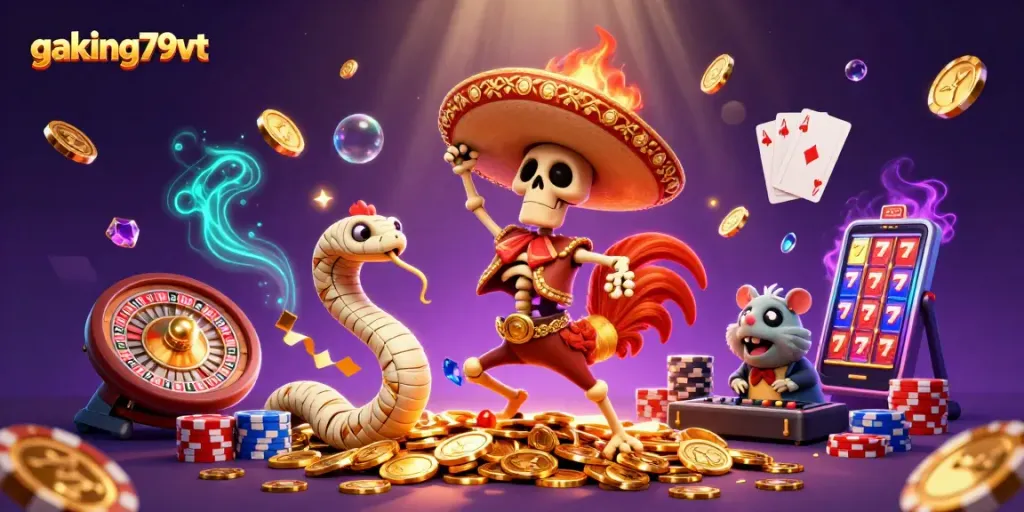 Experience spirited cockfighting action with gaking79vt as a mariachi rooster dances on gold coins.