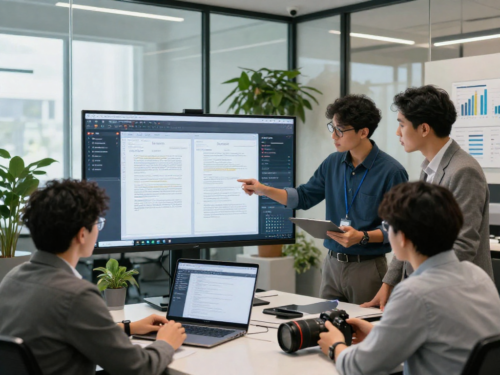 Team conducting document fraud detection analysis in a modern office setting